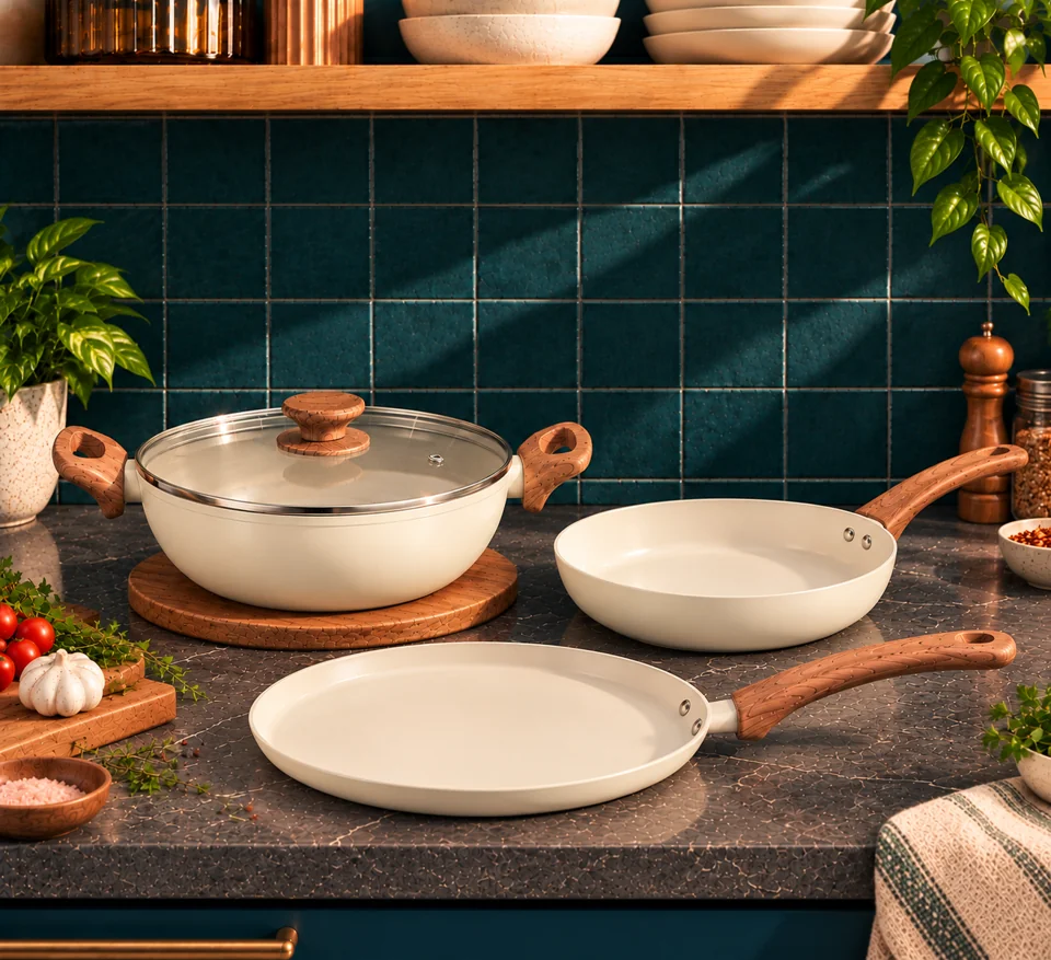 Pearl Ivory Stellyfire forged ceramic cookware collection